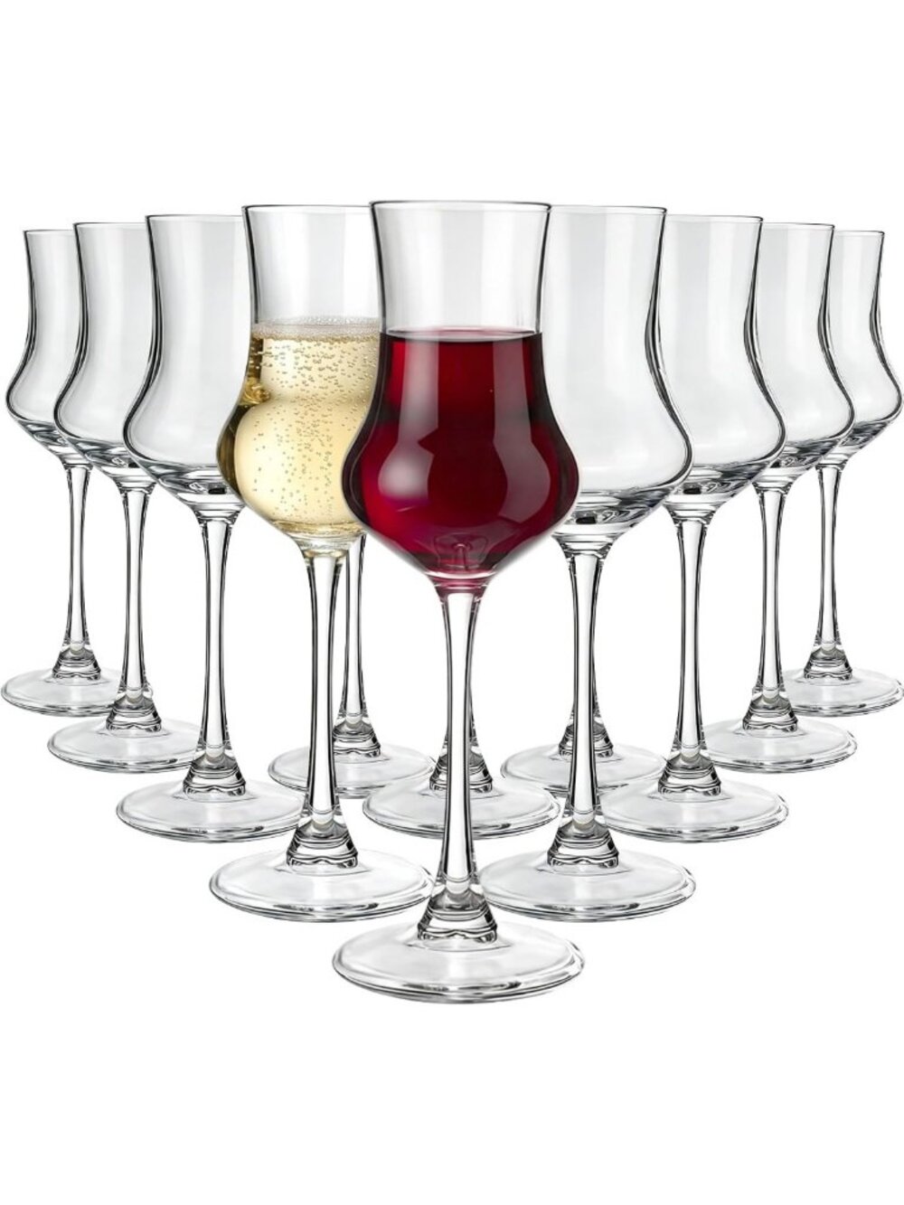 Set of 12 Tulip Shaped Crystal Grappa Glasses - Elegant Stemware for Liqueurs